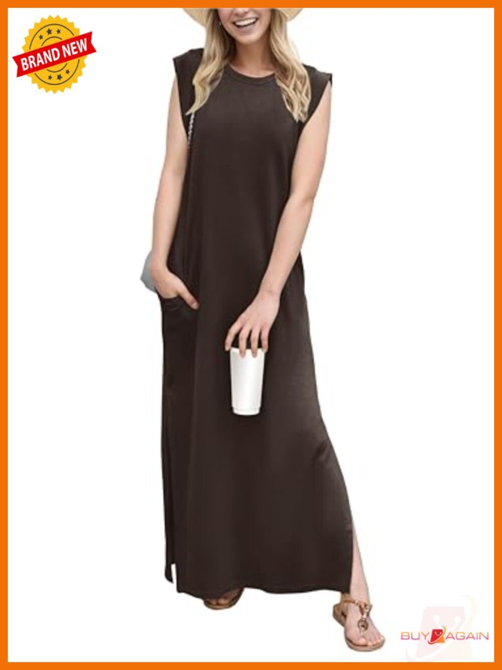 Women Maxi Dress Rayon Polyester Spandex Sleeveless Casual with Pockets